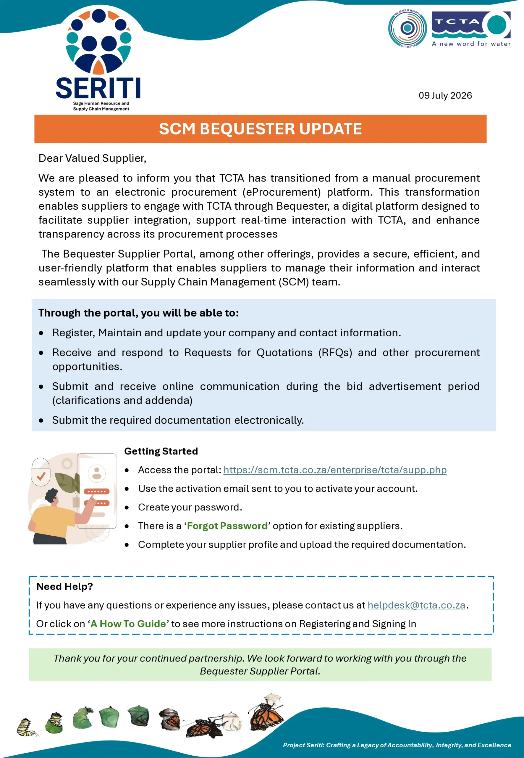 SCM Bequester Comms - External Suppliers